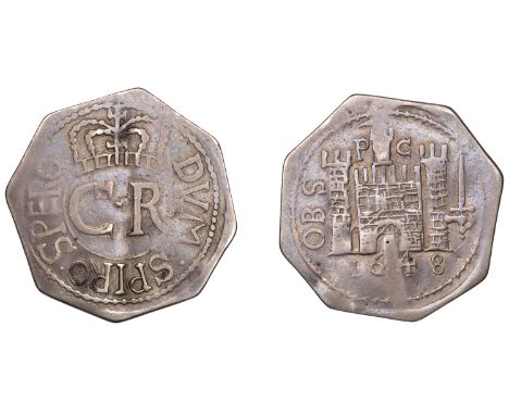 Charles I (1625-1649), Pontefract, Shilling, 1648, type I, thicker lettering, large c r, rev. castle gateway with sword to ri