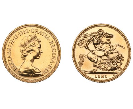 Elizabeth II (1952-2022), Sterling issues, Sovereign, 1981 (M 312; S SC1). Light clouding to fields, good extremely fine £200