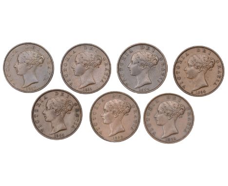 Victoria (1837-1901), Halfpence (7), 1853 dots, 1854 (3), 1855 (2), 1857 dots (S 3949) [7]. Generally very fine £80-£100