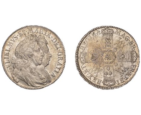 William and Mary (1688-1694), Halfcrown, 1692, r over g in regina, h over b in hi, edge qvarto (ESC 853; S 3436). About extre
