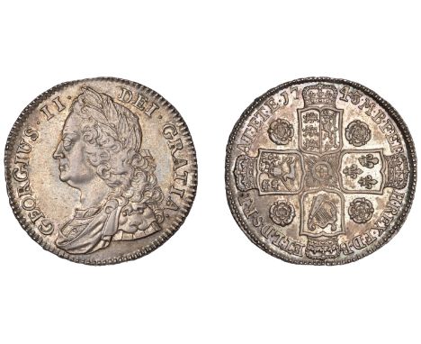 George II (1727-1760), Halfcrown, 1743, roses, edge decimo septimo (ESC 1684; S 3694). Nearly extremely fine, richly toned £1