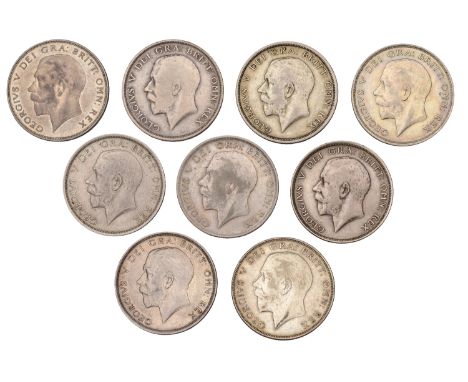 George V (1910-1936), Halfcrowns (9), 1911-13, 1918, 1920, 1921, 1924-26 (S 4011, 4021, 4021A) [9]. Fine to very fine  £80-£1