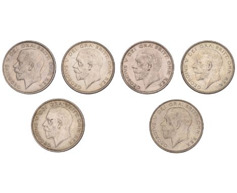 George V (1910-1936), Halfcrowns (6), 1922, 1923, 1926-29 (S 4021A, 4032, 4037) [6]. Generally extremely fine  £120-£150