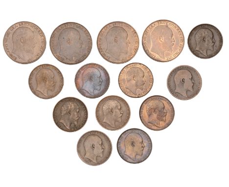 Edward VII (1901-1910), Pennies (4), 1907-10, Halfpence (10), 1902 (2, both types), 1903-10 (S 3990, 3991, 3991A) [14]. Fair 