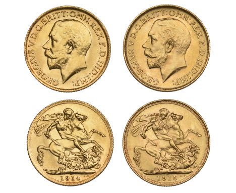 George V (1910-1936), Sovereigns (2), 1914, 1915s (S 3996, 4003) [2]. Extremely fine and better  £700-£800