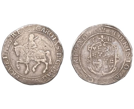 Charles I (1625-1649), Tower mint, Halfcrown, Gp II, type 2a, mm. plume, second horseman, oval scroll-garnished shield, lis a