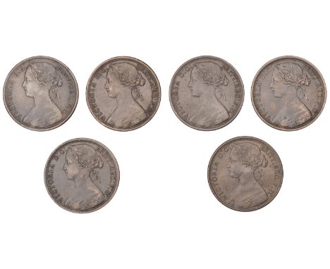 Victoria (1837-1901), Pennies (6), 1866-68, 1870, 1872, 1873 (F 52, 53, 56, 60, 62, 64; S 3954) [6]. Fine to very fine £70-£9