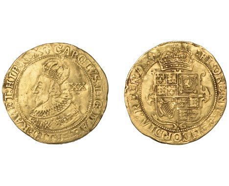 Charles I (1625-1649), Tower mint, Unite, Gp A, class II, mm. lis, bust left in coronation robes, rev. quartered shield of ar