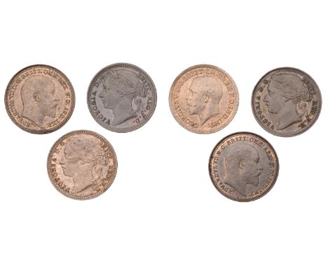 Victoria (1837-1901), Third-Farthings (3), 1876, 1878, 1885 (S 3960); Edward VII, Third-Farthings (2), 1902 (S 3993); George 