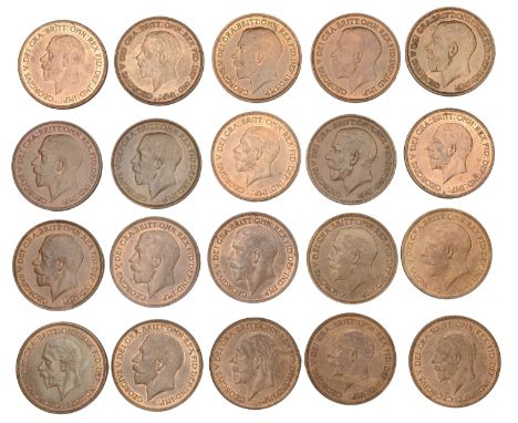 George V (1910-1936), Pennies (20), 1911-22, 1927-31, 1935 (2), 1936 (S 4051, 4054A, 4055) [18]. Generally extremely fine or 