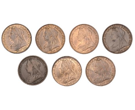 Victoria (1837-1901), Pennies (7), 1895 (2, both types), 1896, 1898-1901 (S 3961, 3961A) [7]. Fine to good extremely fine £15