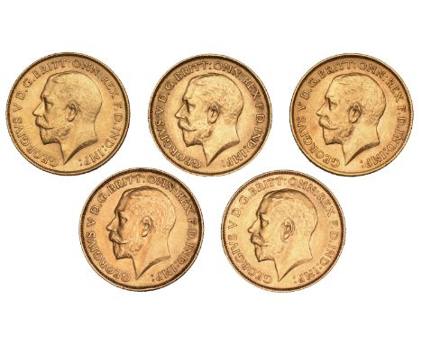 George V (1910-1936), Half-Sovereigns (5), 1911, 1912, 1913 (3) (S 4006) [5]. Extremely fine, or about so £800-£900