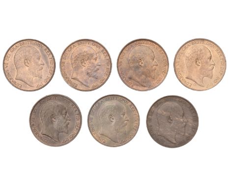 Edward VII (1901-1910), Pennies (7), 1902 (3, all normal horizon), 1903-06 (S 3990) [7]. Very fine to good extremely fine  £6
