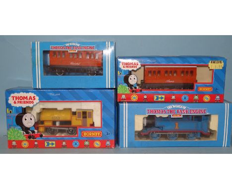 Hornby OO gauge, R351 Thomas The Tank Engine, R110 Annie, R112 Clarabelle and R9048 Ben, 0-4-0 locomotive, all boxed, (4). 