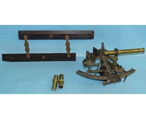 A mid-19th century lacquered and brass sextant, engraved on silvered scale G Whitbread, London and A M Williams RN, (Vernier 