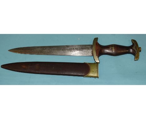 A WWII German SA dagger by Hammesfahr c ie, Solingen, the double-sided blade with engraved motto "Alles Für Deutschland", rou