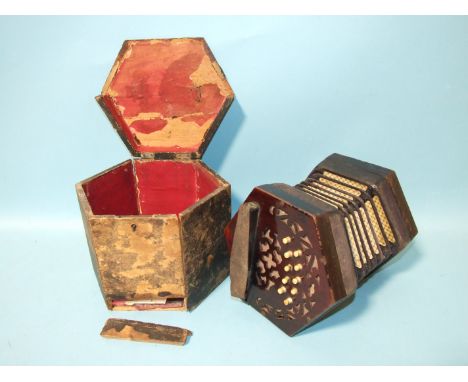 A Lachenal &amp; Co. twenty-button concertina with fret-work ends, steel reeds and six-division bellows no.44295, in case, (i