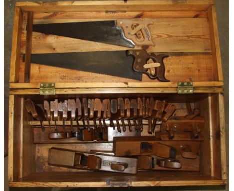 A composed collection of woodworking planes and other woodworking tools, including twenty-one moulding planes, combination pl