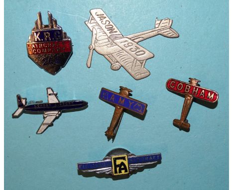 An Aviator Amy Johnson 'Jason 1930' aeroplane badge, (no pin, tail damaged), an 'Amy' aeroplane badge, (blue enamel), rgd: 75