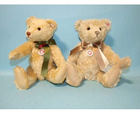 Two Steiff limited-edition teddy bears, 37cm, one golden, the other beige, with ear tags and labels, (2). 