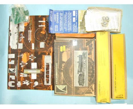 Five OO gauge locomotive model kits: Jamieson LNE B1 and LMS 4-4-0 Class 2P, Crownline Bulleid Light Pacific W/C-B/B, N &amp;