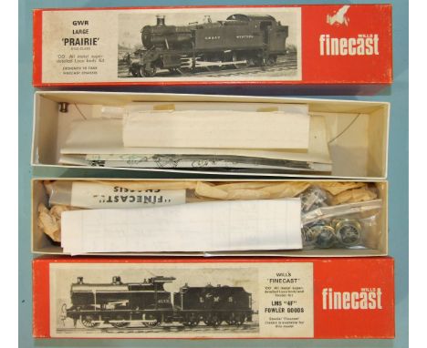 OO gauge, Wills Finecast, two model kits: GWR 6100 Prairie 2-6-2 and LMS Class 4F Fowler Goods 0-6-0 locomotive, (both boxed,