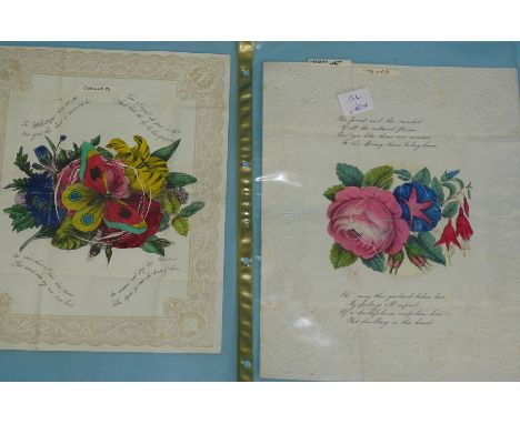 Two "beehive" or "cobweb" Valentines, both with hand-coloured floral sprays which lift to reveal cupid and cupid's bow and ar