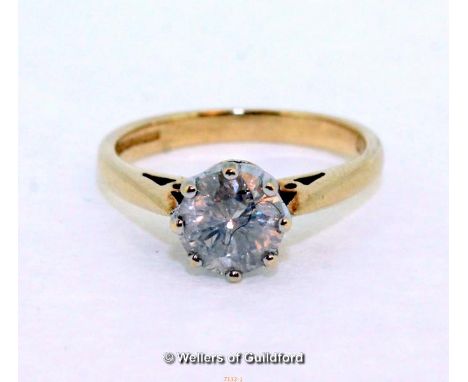 A 9ct Yellow Gold 8prong claw set Ladies Solitaire Diamond Ring, approx 0.90ct, Ring size-J 1/2 3g