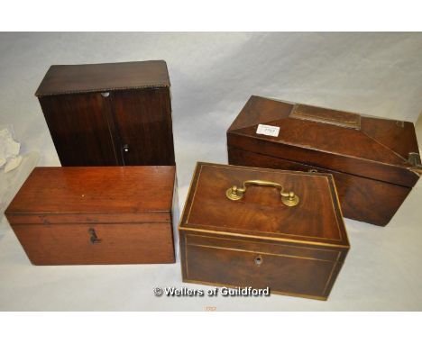 *Large Victorian tea caddy, Victorian pipe cabinet and two other mahoagny boxes (Lot subject to VAT)