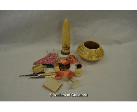 *Large bone bangle, horn and bone sewing clamp (Lot subject to VAT)