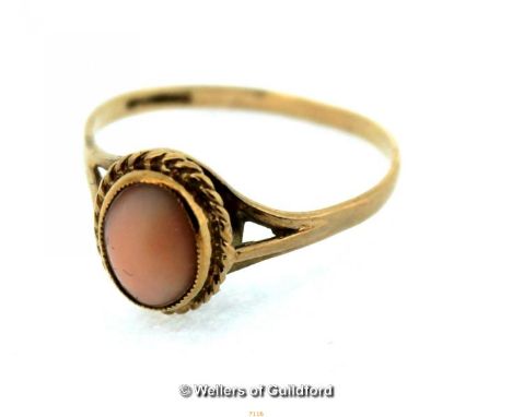 *Vintage 9ct gold and coral ring, ring size-N 1.5g  (Lot subject to VAT)