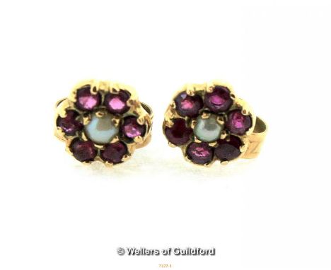 *9ct yellow gold vintage ruby and pearl earrings (Lot subject to VAT)