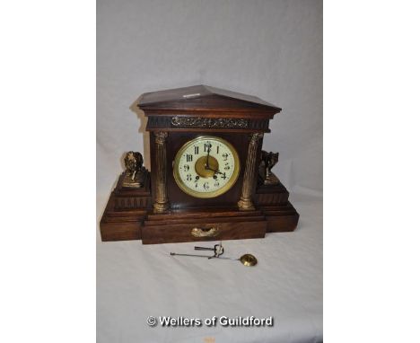 *A Victorian mahogany mantel clock with Japy Freres movement striking on a gong - CIRCA 1890, 39cm  (Lot Subject to VAT)