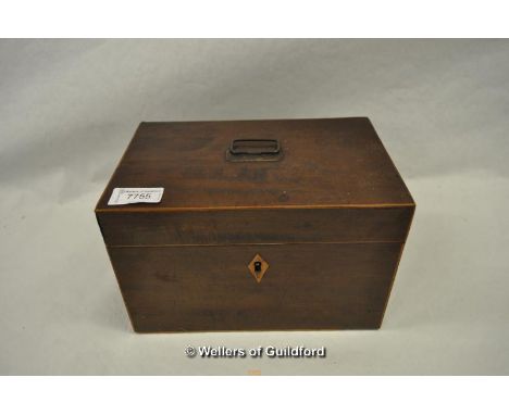 *19thC mahogany and satinwood string tea caddy (Lot Subject to VAT)