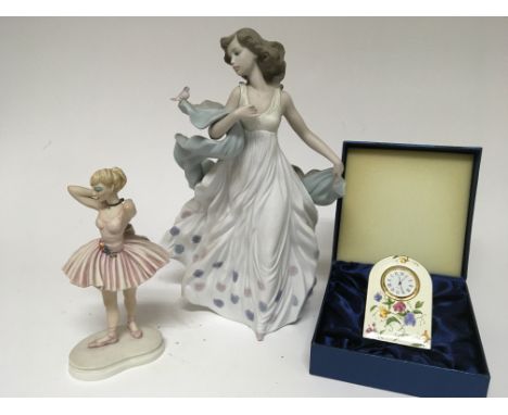 A Matt finish Lladro figure of a girl in a flowing dress Hight 32cm and Italian ceramic figure of a ballerina and boxed ename