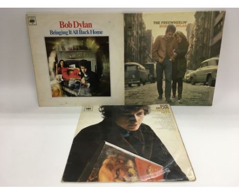 A collection of LPs by various artists including Rod Stewart, Otis Redding, Stevie Wonder and three early issue Bob Dylan LPs