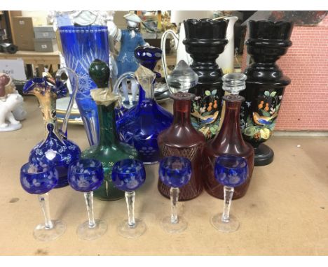 A collection of glass ware including Victorian vases decanters and 1960s Murano