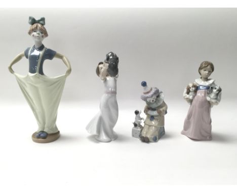 4 Lladro porcelain figurines ( tallest 30cm), 3 boxed.