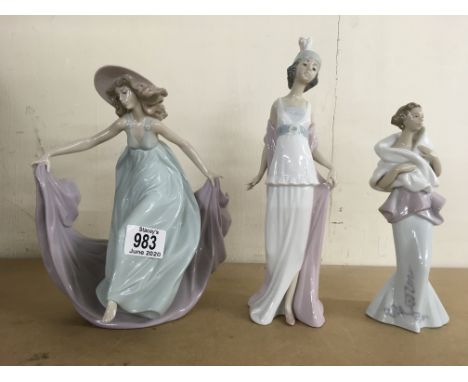 3 Lladro porcelain lady figurines, (2 boxed).