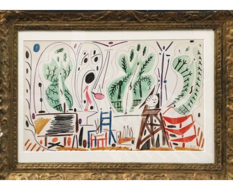 PABLO PICASSO 'Picasso's Studio', 1959, lithograph, printed by Mourlot, suite: Californie, 26cm x 41cm, framed and glazed.