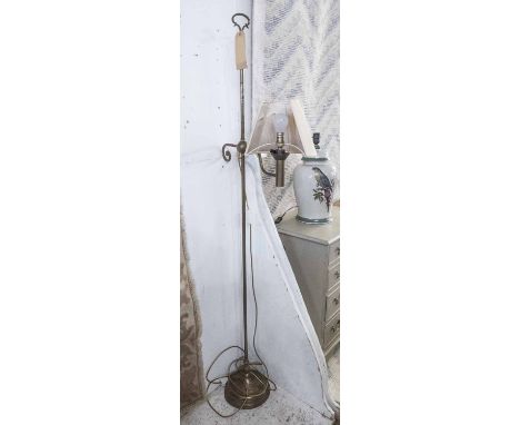 FLOOR READING LAMP, adjustable brass and one other similar, 178cm H. (2)