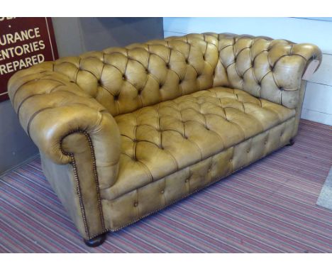 CHESTERFIELD SOFA, of small proportions with buttoned light tan upholstery, 175cm L x 69cm H x 96cm D (with faults).