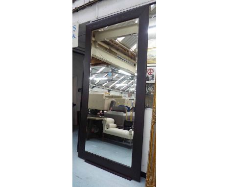 FLOOR STANDING MIRROR, large bevelled plate in ebonised surround, 300cm H x 150cm W.