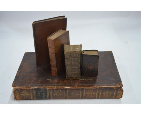 Holy Bible, Oxford University 1696, gilt tooled full calf (lacks original steel hasps) 16mo, to/w Book of Common Prayer, Oxfo