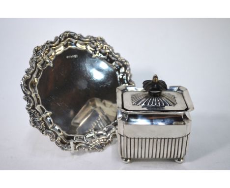 A Victorian half-reeded sugar basin with hinged cover and bun feet, Thomas Bradbury &amp; Son (possibly), London 1893, 5.4oz,