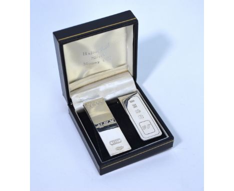 A Tiffany &amp; Co money clip stamped '925', to/w a silver example, Harrison Brothers &amp; Howson, Birmingham 1985 (2)&nbsp;