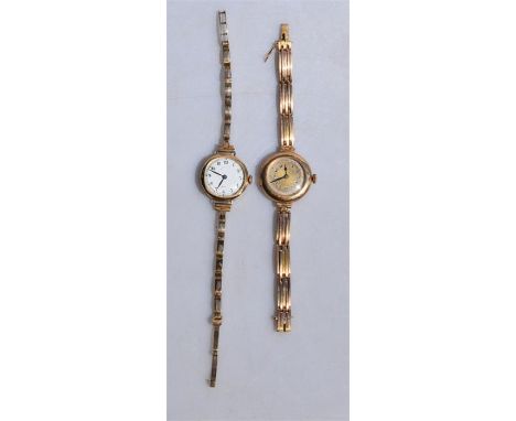 A lady's 9ct gold vintage wristwatch, the Swiss movement with silvered, gilt and enamel dial, on expanding gatelink bracelet 