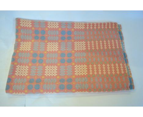 A vintage Welsh wool reversible tapestry blanket in pastel shades, 197 x 222 cmGood used condition - one small hole