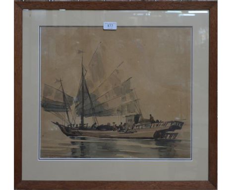 Yong Mun Sen (1896 - 1962), watercolour on paper, a sailing vessel probably on the coast of Malaysia; signed and dated at bot