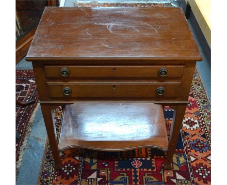 A walnut canteen table with two fitted drawers containing an extensive set of silver Hanoverian rat-tail flatware for twelve,